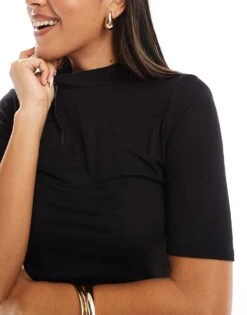 Mango Soft Touch High Neck T-shirt In Black For Women -Mango Sales 207102420 3
