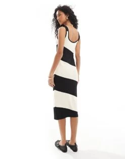 Mango Horizontal Stripe Midi Dress In Black And White For Women -Mango Sales 207102462 3