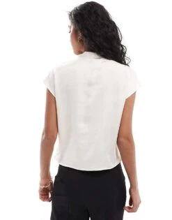 Mango Wrap Front Sleeveless Satin Shirt In White For Women -Mango Sales 207102494 4