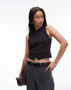 Mango Button Front Waistcoat In Black For Women -Mango Sales 207102521 1 black 1