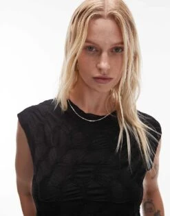 Mango Textured Front Woven Sleeveless Top In Black For Women -Mango Sales 207102560 2