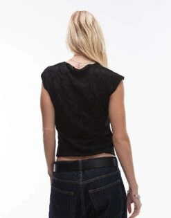 Mango Textured Front Woven Sleeveless Top In Black For Women -Mango Sales 207102560 3