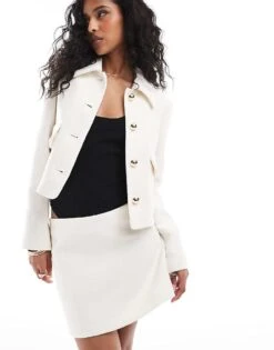 Mango Button Front Tailored Co-ord Skirt In White For Women