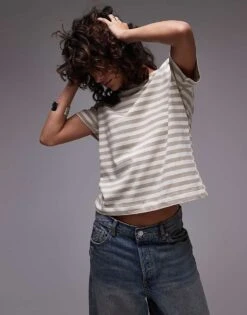 Mango Striped T-shirt In Beige And White For Women -Mango Sales 207102577 3