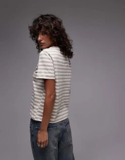 Mango Striped T-shirt In Beige And White For Women -Mango Sales 207102577 4