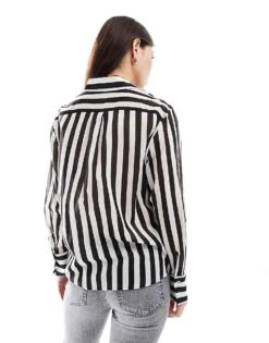 Mango Stripe Shirt In Black And White For Women -Mango Sales 207102587 3