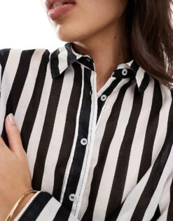Mango Stripe Shirt In Black And White For Women -Mango Sales 207102587 4