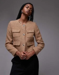 Mango Tailored Button Front Jacket In Brown For Women