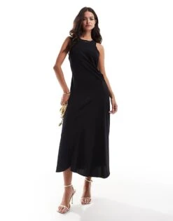 Mango Sleeveless Cinched Side Midi Dress In Black For Women -Mango Sales 207102618 1 black 1