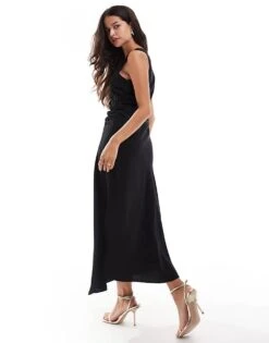 Mango Sleeveless Cinched Side Midi Dress In Black For Women -Mango Sales 207102618 4