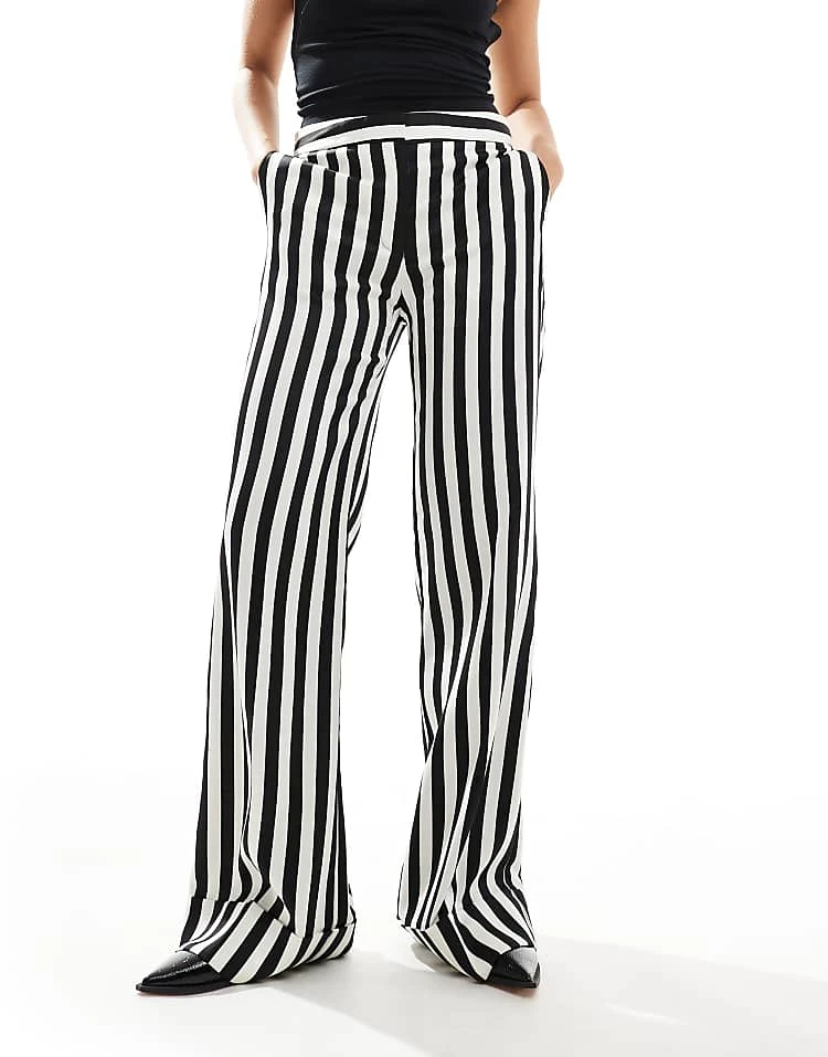 Mango Stripe Straight Leg Trousers In Black And White For Women 6 Mango Stripe Straight Leg Trousers In Black And White For Women - Image 6