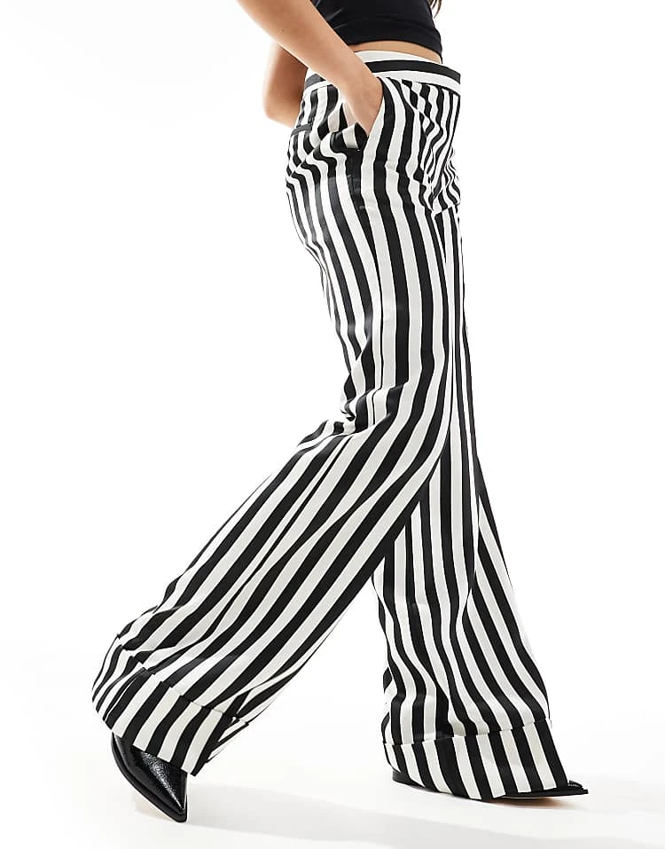 Mango Stripe Straight Leg Trousers In Black And White For Women 2 Mango Stripe Straight Leg Trousers In Black And White For Women - Image 2