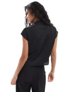 Mango Wrap Front Sleeveless Satin Shirt In Black For Women -Mango Sales 207102650 3