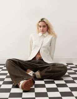 Mango Denim Button Through Western Tipped Collar Shirt In White For Women -Mango Sales 207102660 3