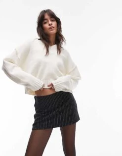 Mango Pinstripe Skort In Navy For Women -Mango Sales 207103927 5