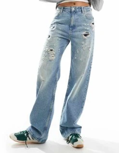 Mango Distressed Detail Straight Leg Jeans In Light Wash Blue For Women Light Blue -Mango Sales 207103992 1 lightblue 1