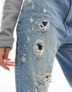 Mango Distressed Detail Straight Leg Jeans In Light Wash Blue For Women Light Blue -Mango Sales 207103992 4