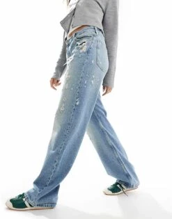 Mango Distressed Detail Straight Leg Jeans In Light Wash Blue For Women Light Blue -Mango Sales 207103992 5