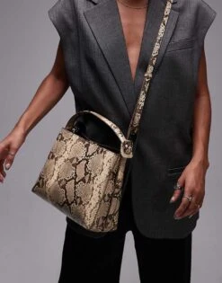 Mango Adjustable Strap Handbag In Snake Print For Women Grey -Mango Sales 207104047 1 grey 1