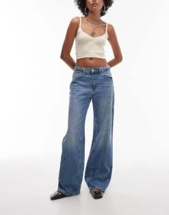 Mango Washed Front Straight Leg Co-ord Jeans In Light Blue For Women