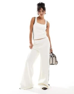 Mango Side Stripe Knitted Trouser Co-ord In White For Women