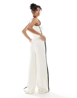 Mango Side Stripe Knitted Trouser Co-ord In White For Women -Mango Sales 207108300 5