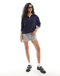 Mango High Neck Half Zip Sweat In Navy For Women -Mango Sales 207108492 3