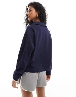 Mango High Neck Half Zip Sweat In Navy For Women -Mango Sales 207108492 4
