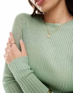 Mango Fine Knit Ribbed Jumper In Sage Green For Women -Mango Sales 207108503 4