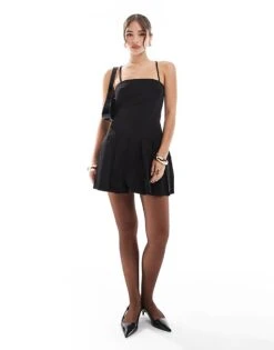Mango Pleated Skirt Cami Mini Dress In Black For Women -Mango Sales 207108782 3