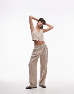 Mango Mix Waistcoat And Trouser Co-ord In Light Beige