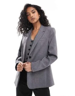 Mango Button Down Stripe Waistcoat, Blazer And Trousers Co-ord Set In Grey 9 Mango Button Down Stripe Waistcoat, Blazer And Trousers Co-ord Set In Grey -Mango Sales 207108883 1 grey 1