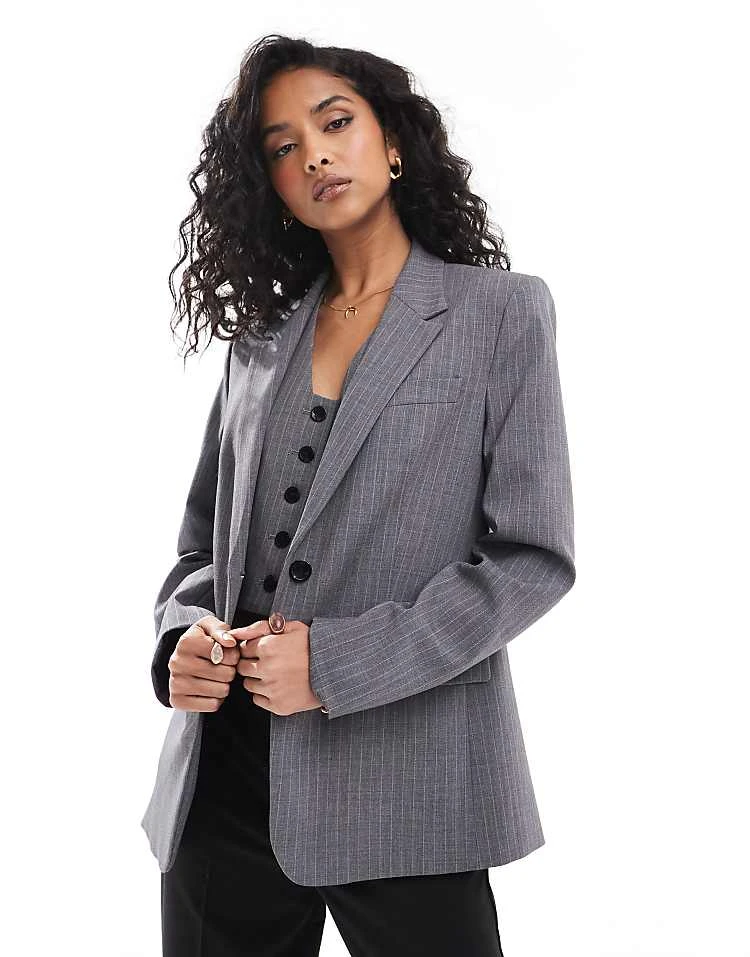 Mango Button Down Stripe Waistcoat, Blazer And Trousers Co-ord Set In Grey 4 Mango Button Down Stripe Waistcoat, Blazer And Trousers Co-ord Set In Grey - Image 4