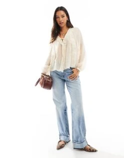 Mango Tie Front Boho Blouse In White For Women -Mango Sales 207108888 3