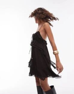 Mango Ruffle Cami Mini Dress In Brown For Women Beige