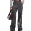 Mango Elasticated Pinstripe Tie Front Trousers In Grey For Women