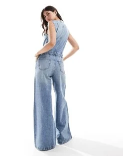 Mango Denim Waistcoat Jumpsuit In Light Blue For Women -Mango Sales 207109127 3