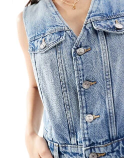 Mango Denim Waistcoat Jumpsuit In Light Blue For Women -Mango Sales 207109127 4