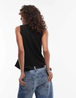 Mango Square Neck Waistcoat In Black For Women -Mango Sales 207109139 4