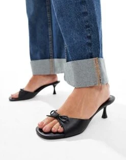 Mango Bow Front Mini Heels In Black For Women