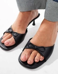 Mango Bow Front Mini Heels In Black For Women -Mango Sales 207109691 3