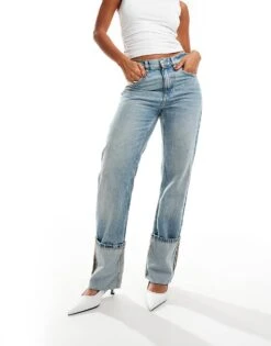 Mango Turn Up Straight Leg Jeans In Blue For Women