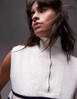 Mango Sleeveless Half Zip Jumper In White For Women -Mango Sales 207118277 3