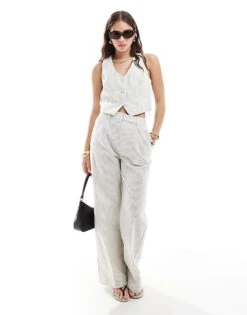 Mango Button Front Waistcoat And Slouchy Straight Leg Trousers Co-ord Set In Bei
