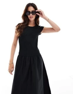 Mango Drop Waist Midi T-shirt Dress In Black For Women -Mango Sales 207136740 2