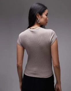 Mango Ribbed Baby Tee In Beige For Women -Mango Sales 207136742 3