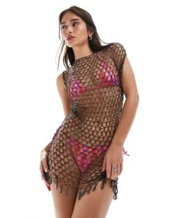 Mango X Siedres Crochet Disc Detail Mini Dress In Black For Women