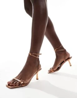 Mango Ankle Wrap High Heel In Bronze For Women