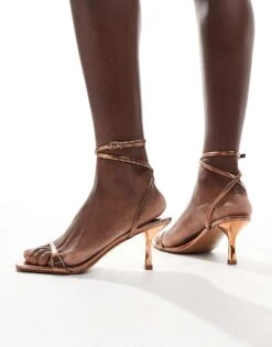 Mango Ankle Wrap High Heel In Bronze For Women -Mango Sales 207145501 3