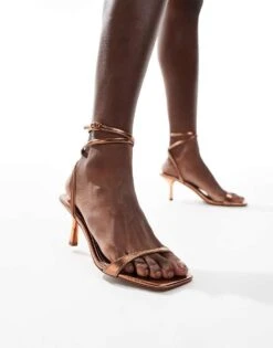 Mango Ankle Wrap High Heel In Bronze For Women -Mango Sales 207145501 4